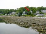 Red arrow points to cottage - Views from the pier to the cottage
